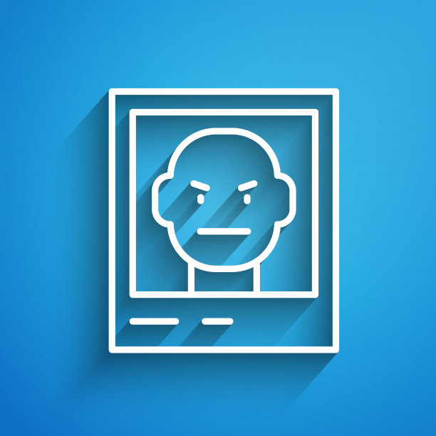 白线通缉海报图标孤立的蓝色背景。奖励资金。无论死活都是罪犯。长长的阴影。向量图片下载