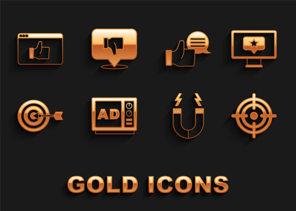 集广告，监控与星，目标，磁铁，客户产品评级，和不喜欢语音气泡图标。向量图片下载