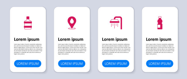 设置瓶装水，淋浴器，水滴的位置和大瓶清洁。业务信息图表模板。向量图片下载