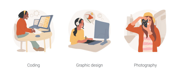 现代爱好孤立的卡通矢量插图集。图片下载