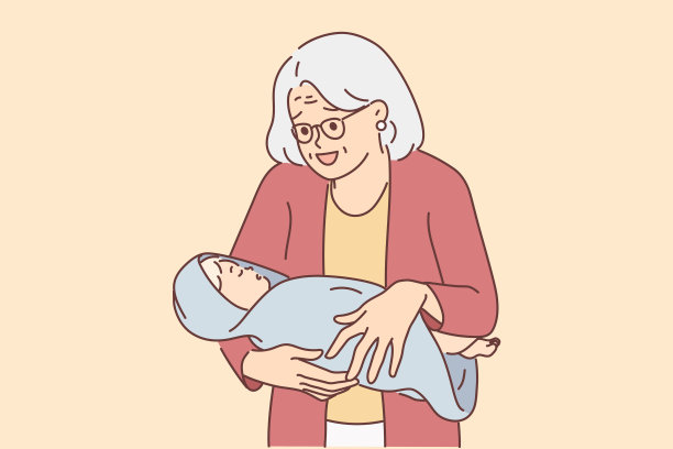 带着刚出生的孙子的老妇人微笑着为新家庭成员的诞生而高兴图片下载