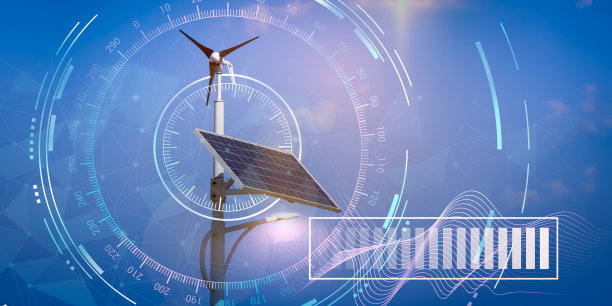 绿色能源风能和太阳能，城市环境中的绿色能源。图片下载