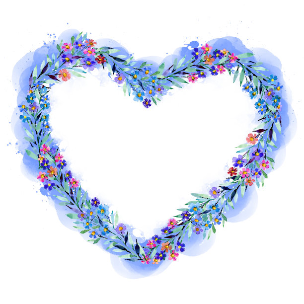 白色背景上心形的蓝色花环图片下载