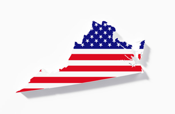 弗吉尼亚州边界，白色背景上的美国国旗纹理图片下载