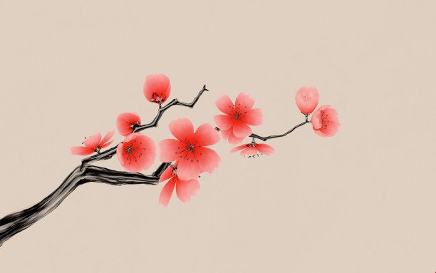 梅花采用中国水墨画风格，三维渲染。图片下载