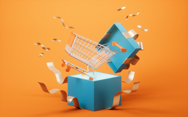 礼盒和购物车，3d渲染。图片下载