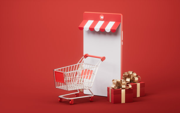 礼盒和购物车，3d渲染。图片下载