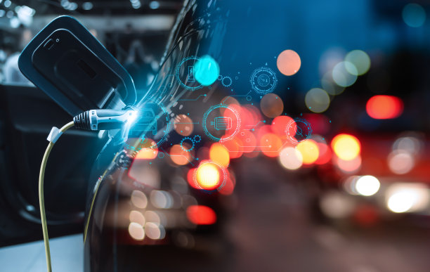 现代技术包括为电动汽车充电的插电式电源、UI控制信息显示以及可替代的可持续生态能源。图片下载