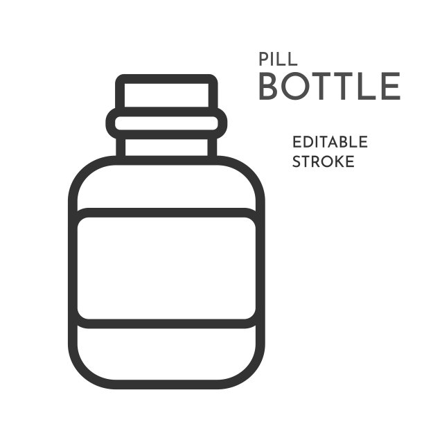 药瓶线性象形图。可编辑的中风。孤立矢量插图。处方图标。医疗保健，药物和药房的概念。医疗容器。极简平面设计图片下载