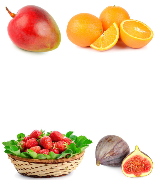 诱人的水果孤立在一个白色的背景。有文字的空间。拼贴画。图片下载