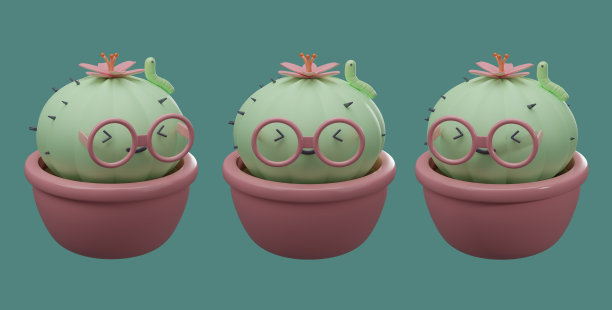 盆栽仙人掌，3D卡通图片下载