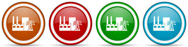 碳发电厂光滑的图标，一套现代设计按钮的网络，互联网和移动应用程序在四种颜色的选择隔离在白色背景图片下载