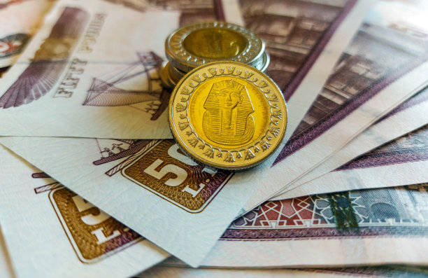 埃及货币 - 埃及一英镑金属金币 - 埃及纸币背景 - 埃及货币 - 埃及镑图片下载