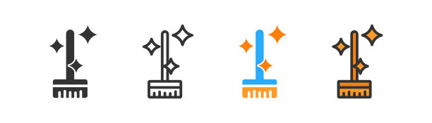 清洁图标在浅色背景。拖把的象征。清洁公司，卫生，家政，光亮地板，清洁表面，家居。轮廓，平面和彩色风格。平面设计。矢量插图。图片下载