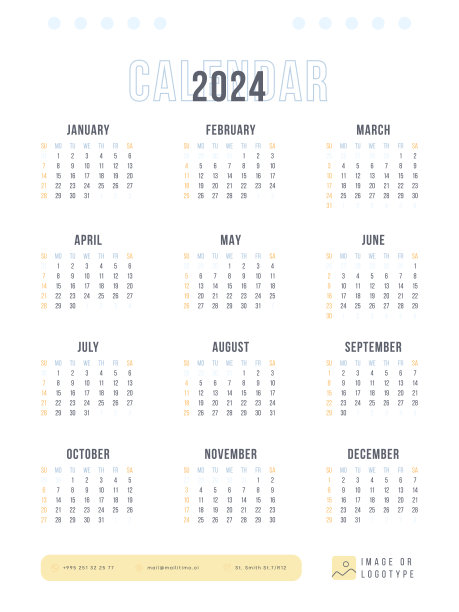 经典的一页2024日历。周日开始。图片下载