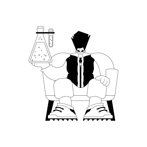 有化学瓶的人。学习点。暗白线工艺。时尚的风格，矢量插图图片下载