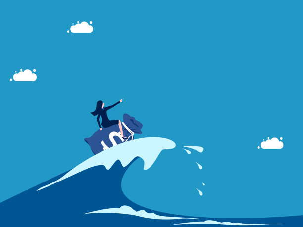 用金钱和领导的眼光度过危机。女商人带着钱袋冲浪图片下载