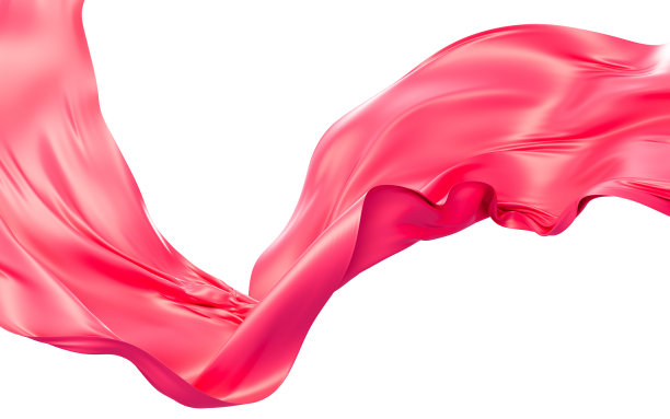 品红色真丝面料，金色布料随风飞扬，3d渲染。图片下载