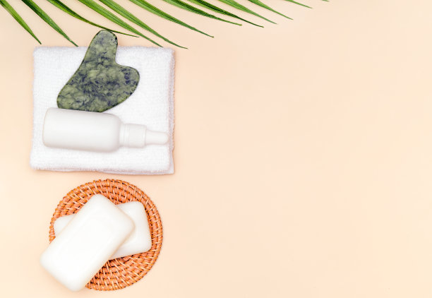 水疗美容产品的高背景。Spa背景与空间的文字。平躺，俯视图图片下载