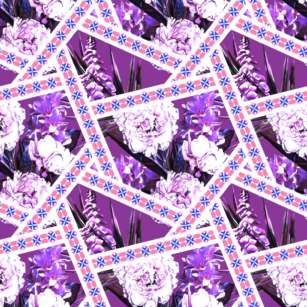 几何与春天的花朵无缝图案。图片下载