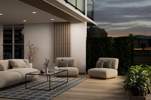 带有休闲区的现代家庭阳台的外观设计图片下载