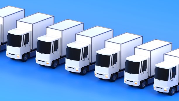 一排蓝色背景的货车图片下载