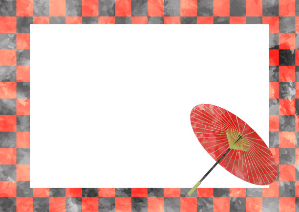 水彩框架与红色日本伞图片下载