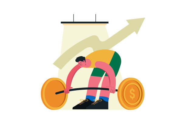 男子举起沉重的货币硬币重量，加强经济和金融业务矢量插图设计概念图片下载