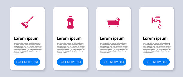 设置水龙头，浴缸，洗洁精瓶和拖把。业务信息图表模板。向量图片下载