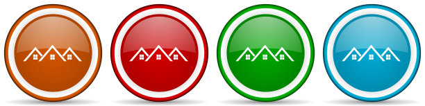 家，房子光滑的图标，一套现代设计按钮的网络，互联网和移动应用程序在四种颜色的选择隔离在白色背景图片下载