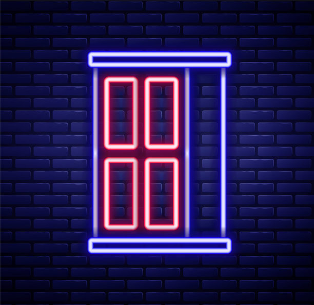 发光的霓虹灯线衣柜图标孤立的砖墙背景。橱柜的迹象。色彩缤纷的轮廓概念。向量图片下载