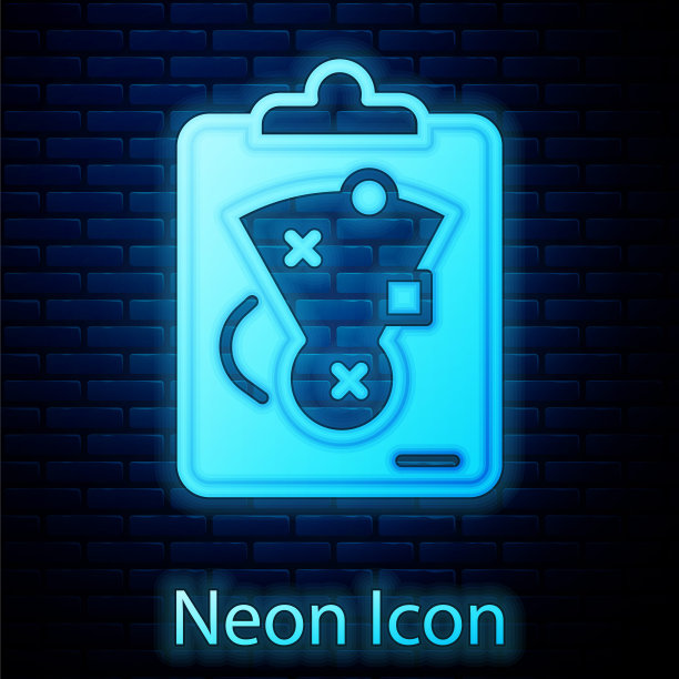 发光的霓虹灯规划战略概念图标孤立的砖墙背景。棒球杯的队形和战术。向量图片下载