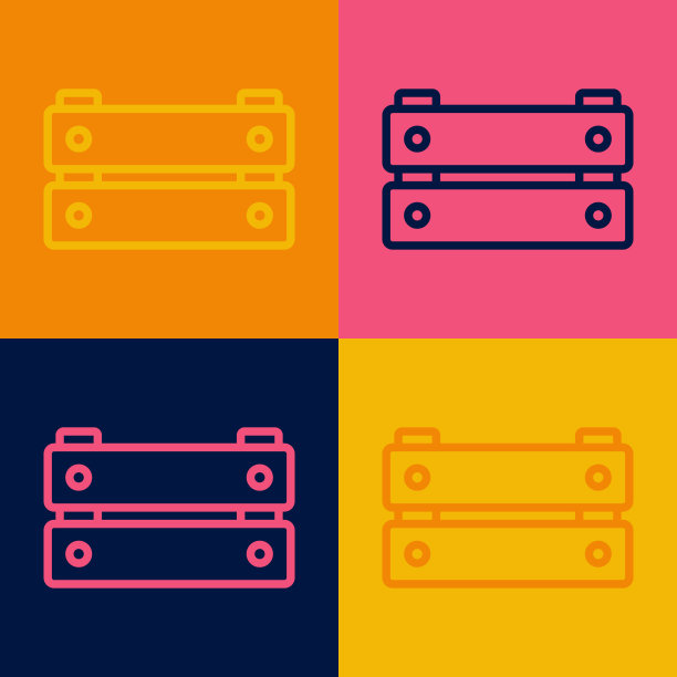 波普艺术线木盒图标孤立的颜色背景。杂货店篮子，仓库板条箱。空木容器蔬菜，产品。向量图片下载