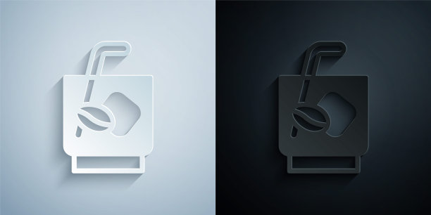 剪纸浓缩汤力咖啡图标隔离在灰色和黑色的背景。纸艺风格。向量图片下载