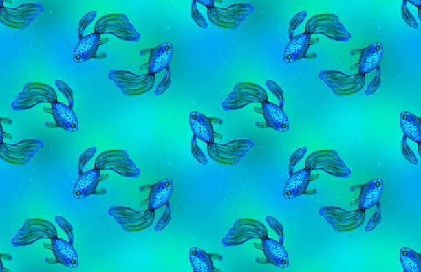 无缝图案与金鱼面纱的尾巴。图片下载