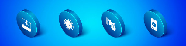 设置等距日落，时间睡觉，闹钟应用程序移动和时钟图标。向量图片下载