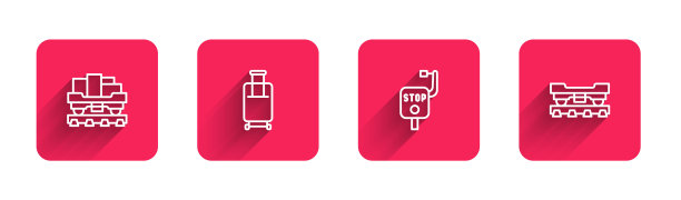 集货运列车、箱包、紧急刹车、长影等产品于一体。红色方块按钮。向量图片下载