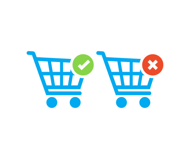 购物车与复选标记和交叉图标。网上购物，商店，交付，促销和购物车符号矢量设计和插图。图片下载