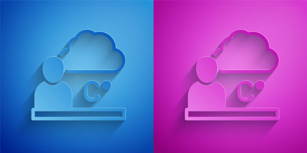 剪纸天气预报图标隔离在蓝色和紫色的背景。纸艺风格。向量图片下载