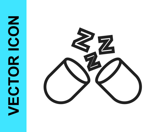 黑线安眠药图标隔离在白色背景。向量图片下载