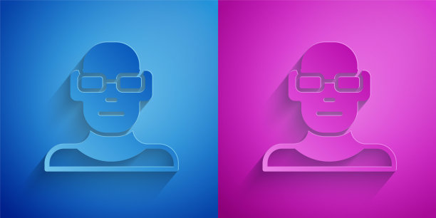 视力不佳和矫正视力，光学眼镜图标隔离在蓝色和紫色背景。纸艺风格。向量图片下载