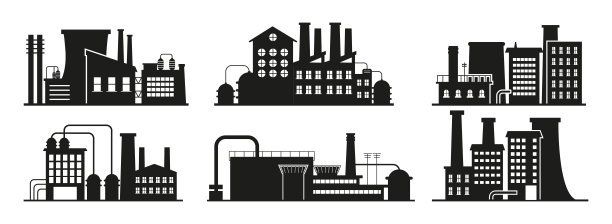 制造，工厂和植物矢量集。商业建筑。炼油厂。图片下载