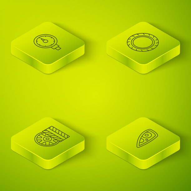 设置等距线汽车轮胎，大灯和轮胎压力表图标。向量图片下载