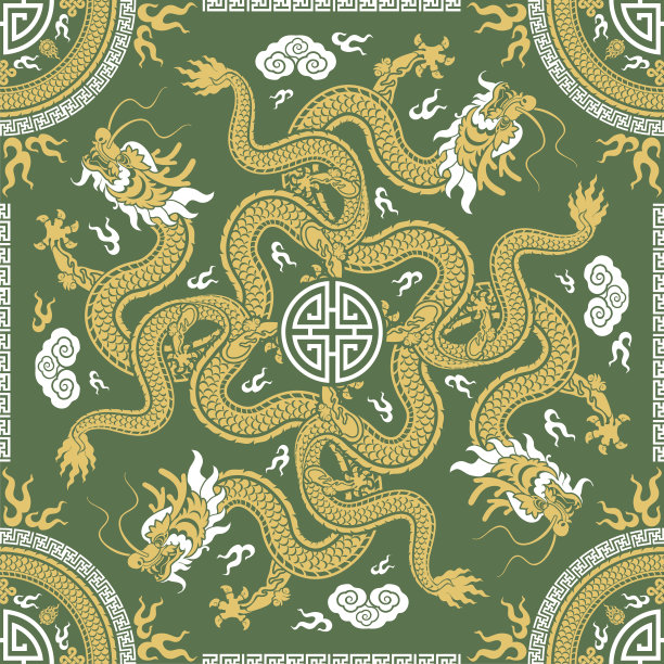 无缝图案快乐中国新年2024龙生肖与亚洲元素剪纸风格的彩色背景。(翻译:2024龙年新年快乐)图片下载