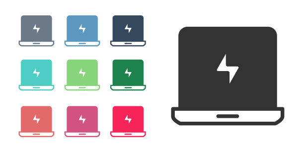 黑色笔记本电脑图标孤立在白色背景。屏幕空白的笔记本电脑。设置图标彩色。向量图片下载