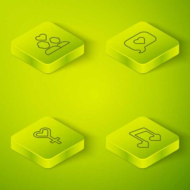 设置等距线心脏在语音气泡，女性性别符号，音乐音符，音调与心和恋人的图标。向量图片下载