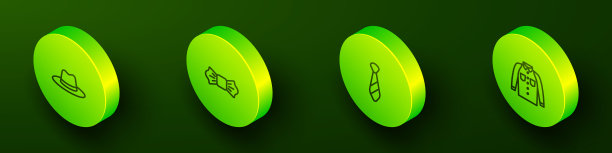 设定等距线男子帽子，领结，领带和衬衫图标。向量图片下载