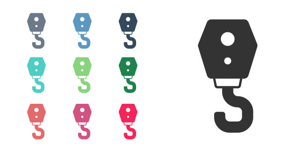黑鹤钩图标孤立在白色背景。工业钩子图标。设置图标彩色。向量图片下载