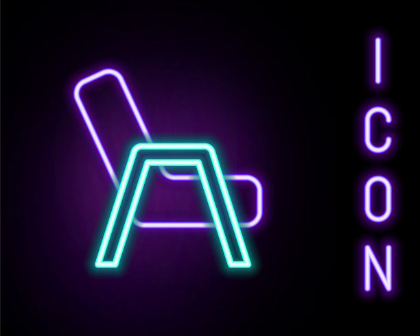 发光的霓虹线扶手椅图标孤立的黑色背景。色彩缤纷的轮廓概念。向量图片下载