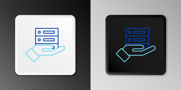 线服务器，数据，虚拟主机图标隔离在灰色背景。色彩缤纷的轮廓概念。向量图片下载